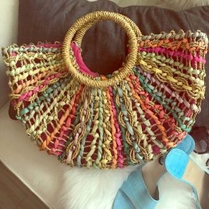 Multi Color Straw/Raffia Tote